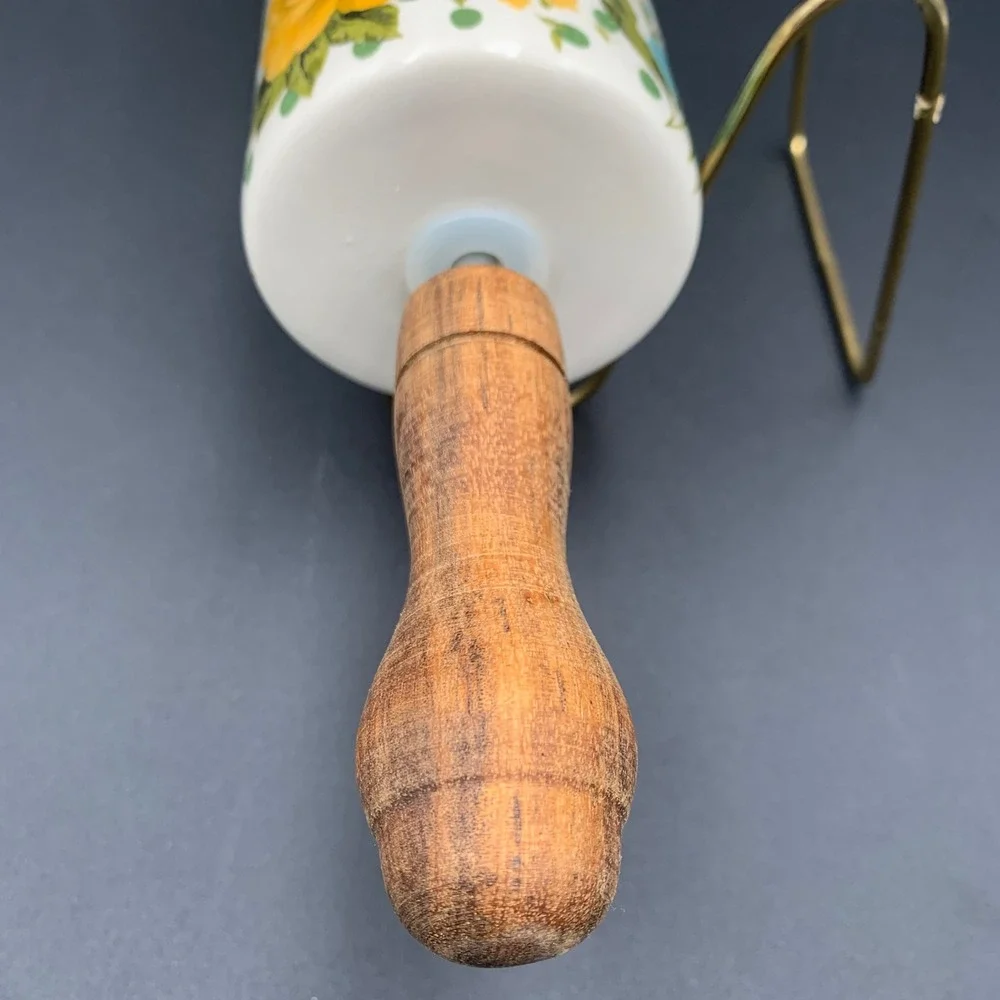Pioneer Woman Breezy Blossom Ceramic Rolling Pin Wood Handle Floral Dots Retired